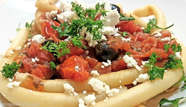 Pasta with rosemary, charred tomato and feta cheese (photo by My Garden Plot)